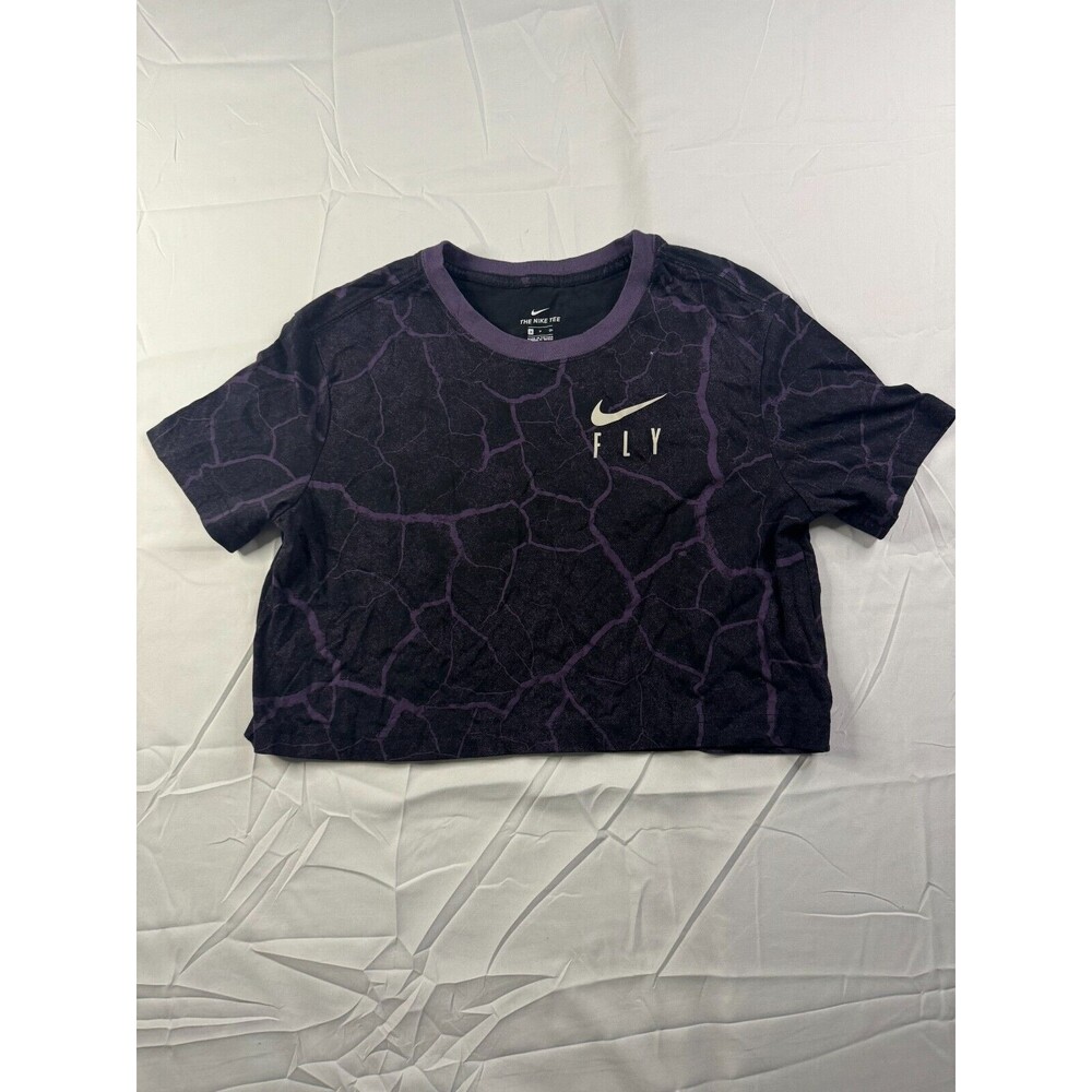 Nike Fly T-Shirt Womens Size Small Cropped Crew Neck Black Purple Short Sleeve